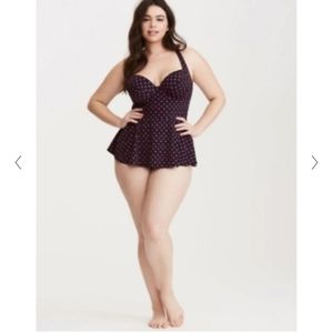 Torrid 1X skull polkadot peplum swimsuit